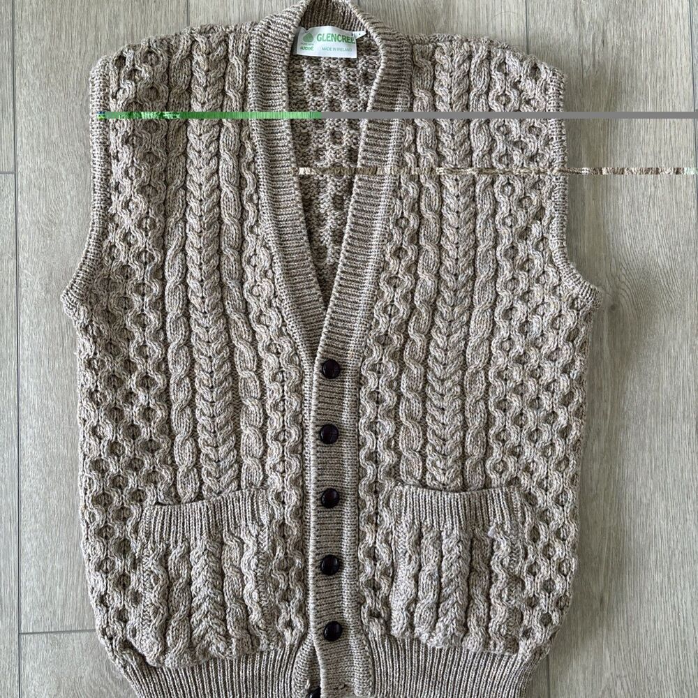 Vintage Irish Merino Wool Fisherman Grandpa CableKnit Sweater Y2K 90s BohoVest L